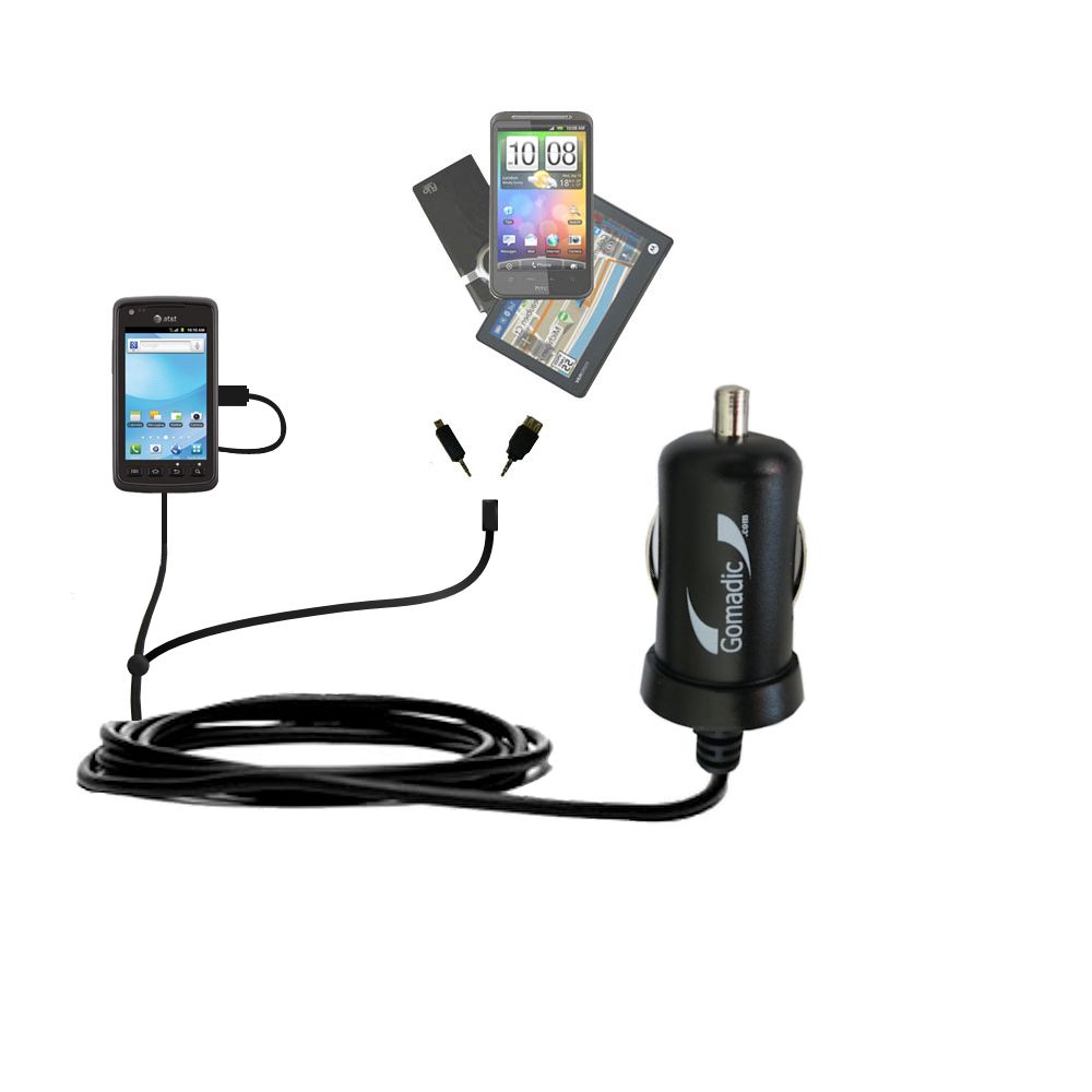 mini Double Car Charger with tips including compatible with the Samsung Rugby II III
