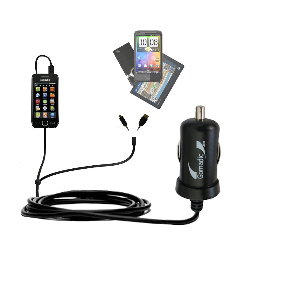 mini Double Car Charger with tips including compatible with the Samsung S5250
