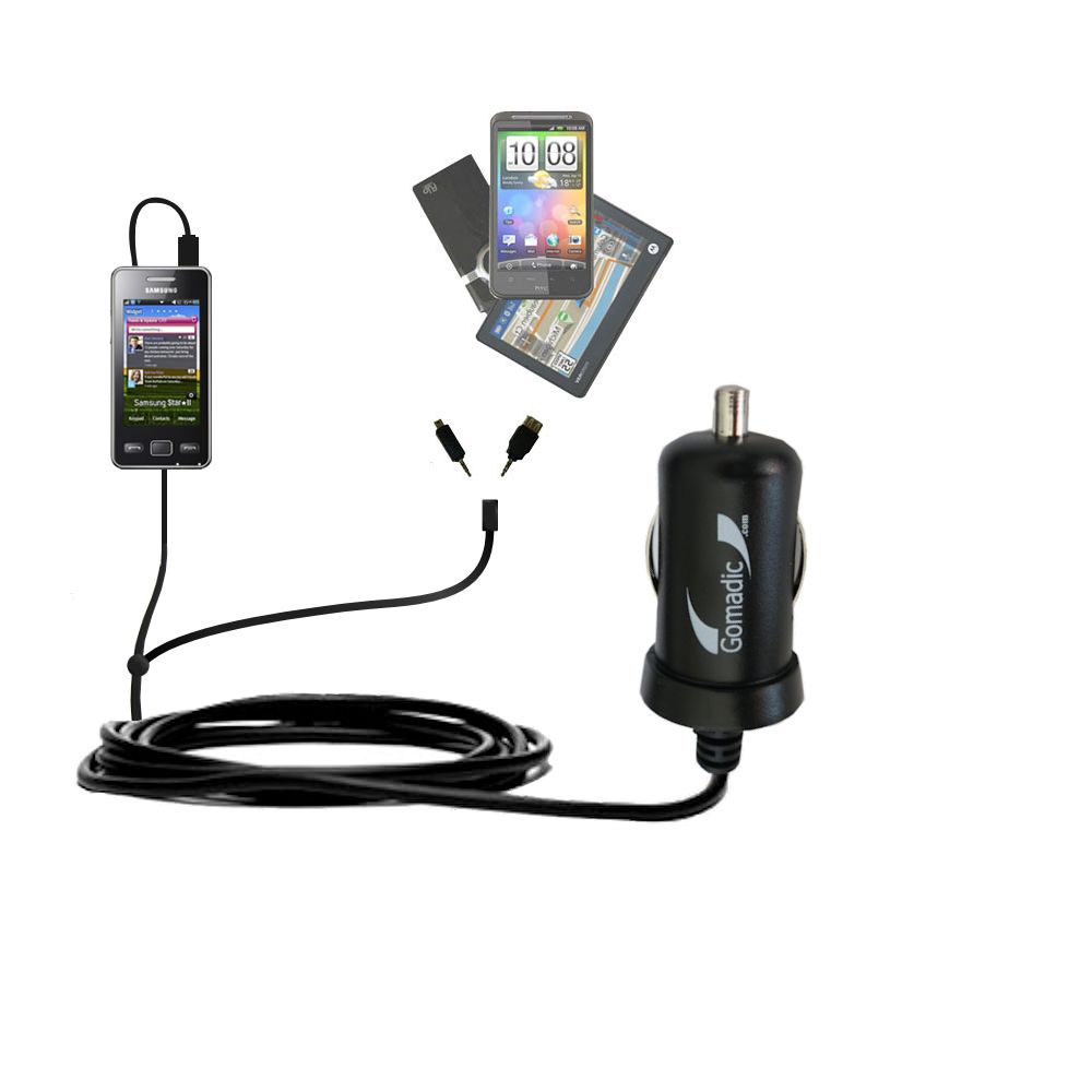 mini Double Car Charger with tips including compatible with the Samsung S5260