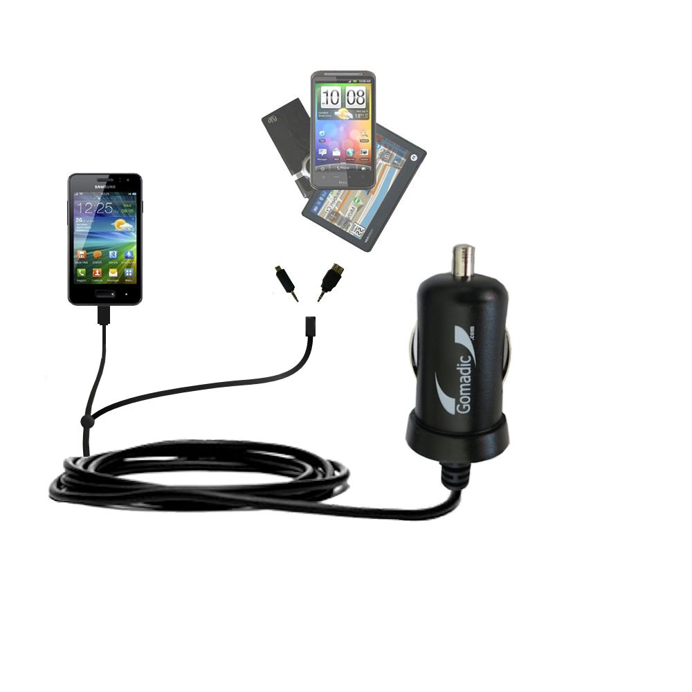 mini Double Car Charger with tips including compatible with the Samsung S7250