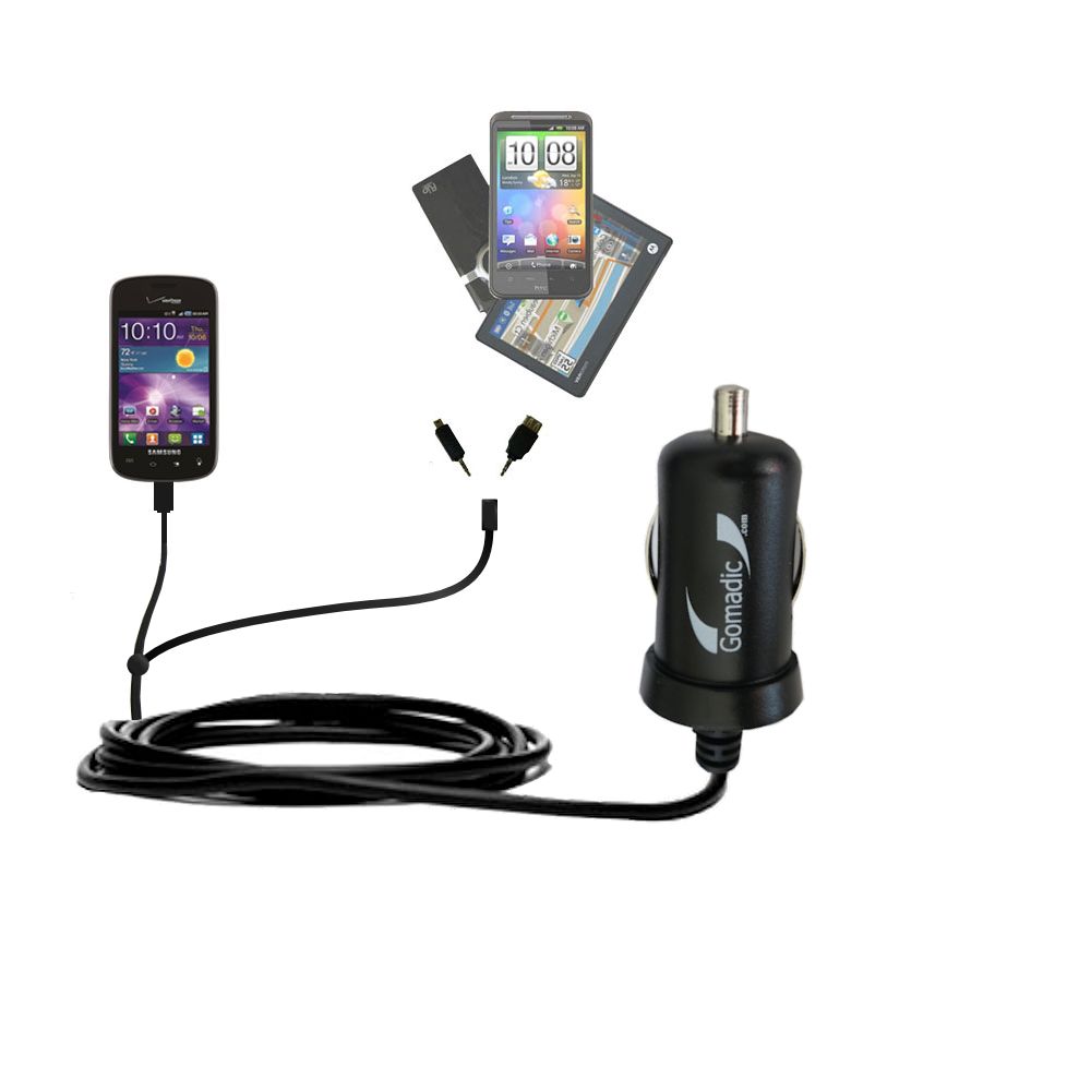 mini Double Car Charger with tips including compatible with the Samsung SCH-i110 Illusion