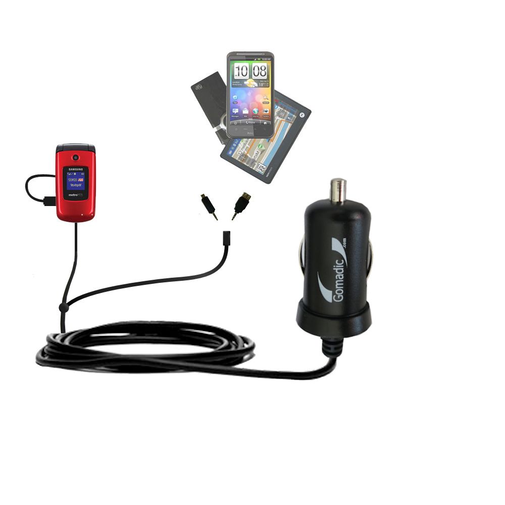 mini Double Car Charger with tips including compatible with the Samsung SCH-R250