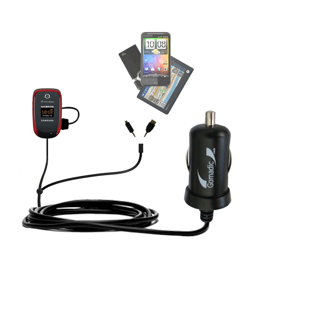mini Double Car Charger with tips including compatible with the Samsung SCH-R330