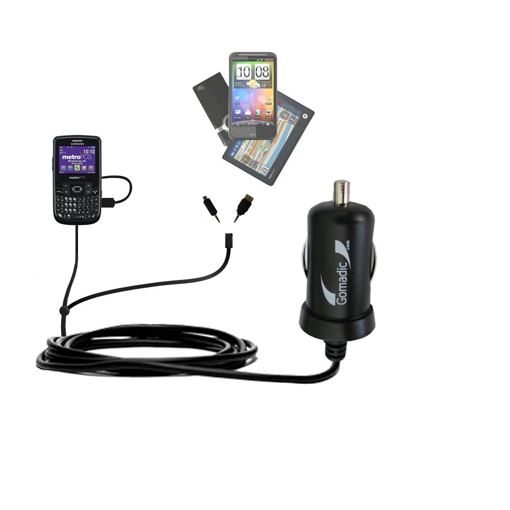 mini Double Car Charger with tips including compatible with the Samsung SCH-R360