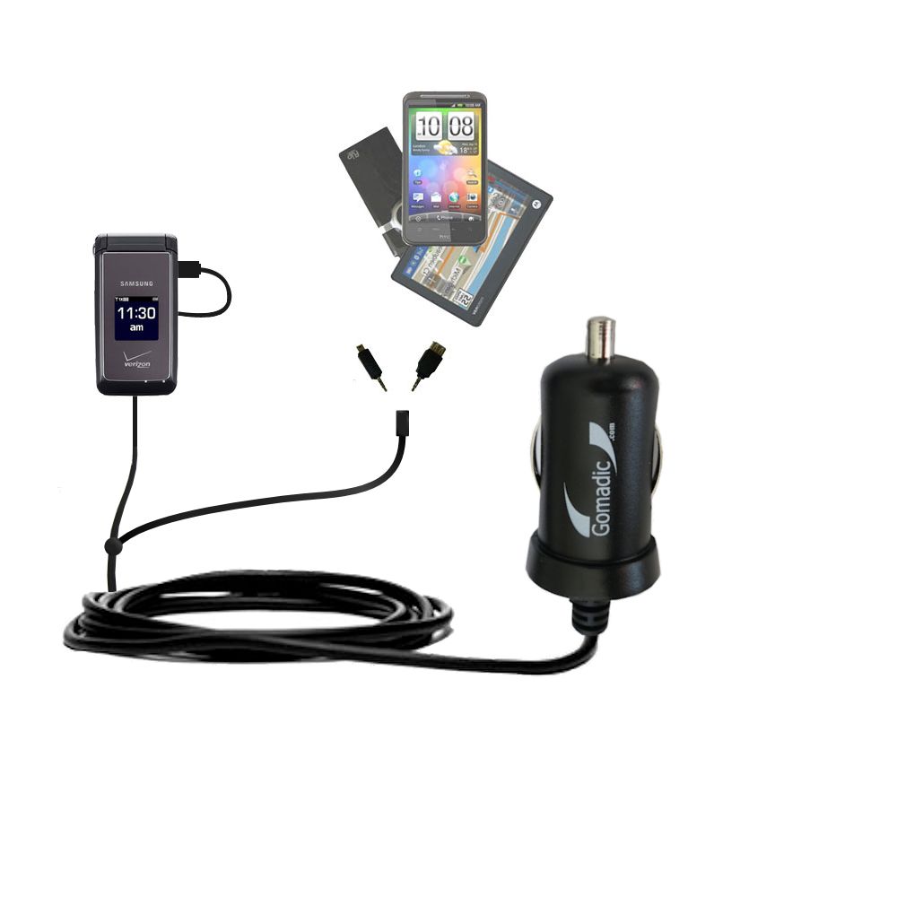 mini Double Car Charger with tips including compatible with the Samsung SCH-U320