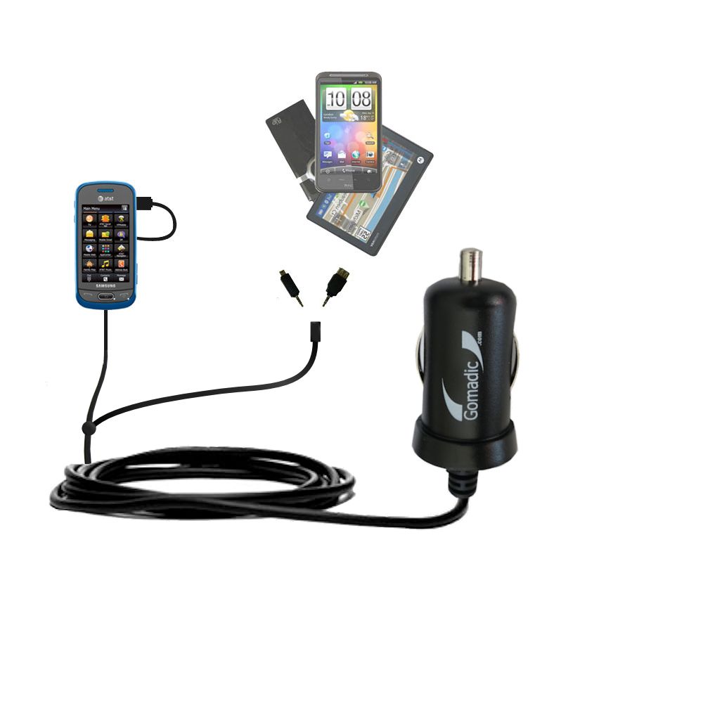 Double Port Micro Gomadic Car / Auto DC Charger suitable for the Samsung SGH-A597 - Charges up to 2 devices simultaneously with Gomadic TipExchange Technology