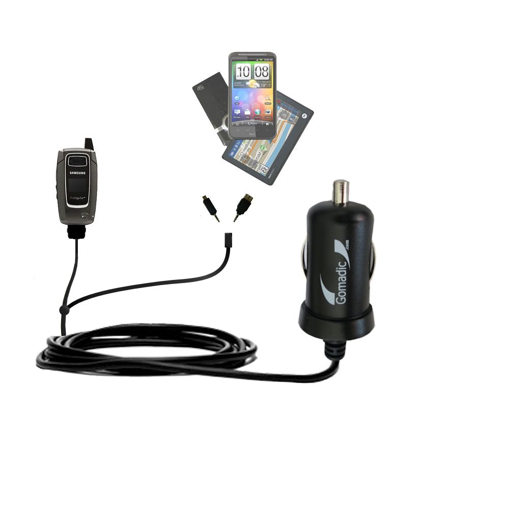 mini Double Car Charger with tips including compatible with the Samsung SGH-D407