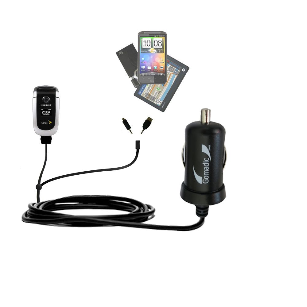 mini Double Car Charger with tips including compatible with the Samsung SPH-A840 / PM-A840