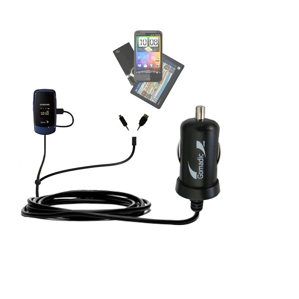 mini Double Car Charger with tips including compatible with the Samsung SPH-M220