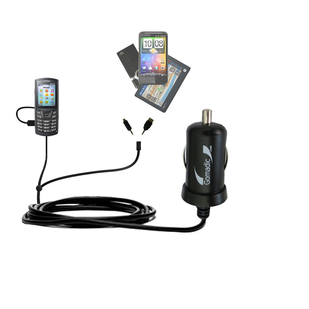mini Double Car Charger with tips including compatible with the Samsung Squash