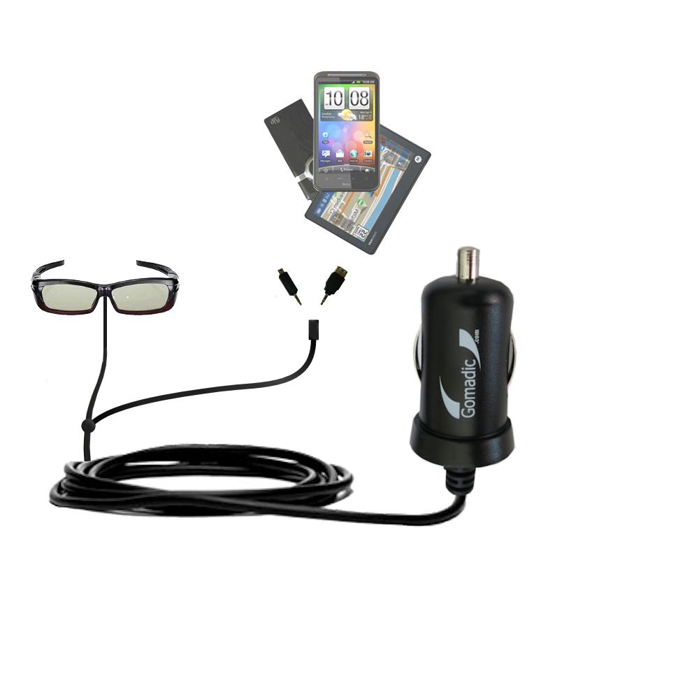 mini Double Car Charger with tips including compatible with the Samsung SSG-2200AR Rechargeable Adult 3D Glasses
