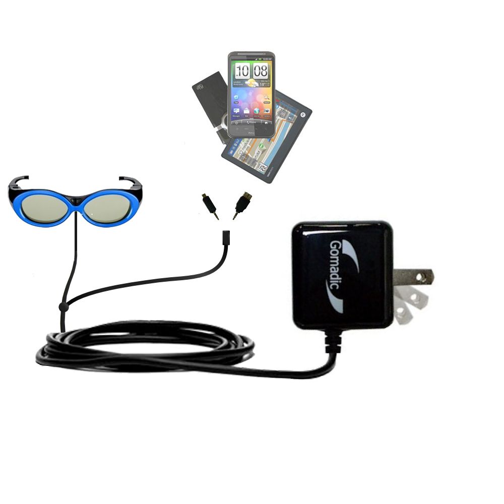 Double Wall Home Charger with tips including compatible with the Samsung SSG-2200KR Rechargeable Children 3D Glasses