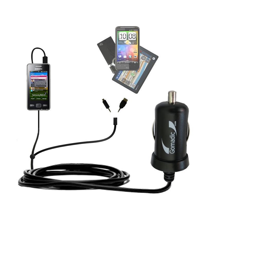 mini Double Car Charger with tips including compatible with the Samsung Star II