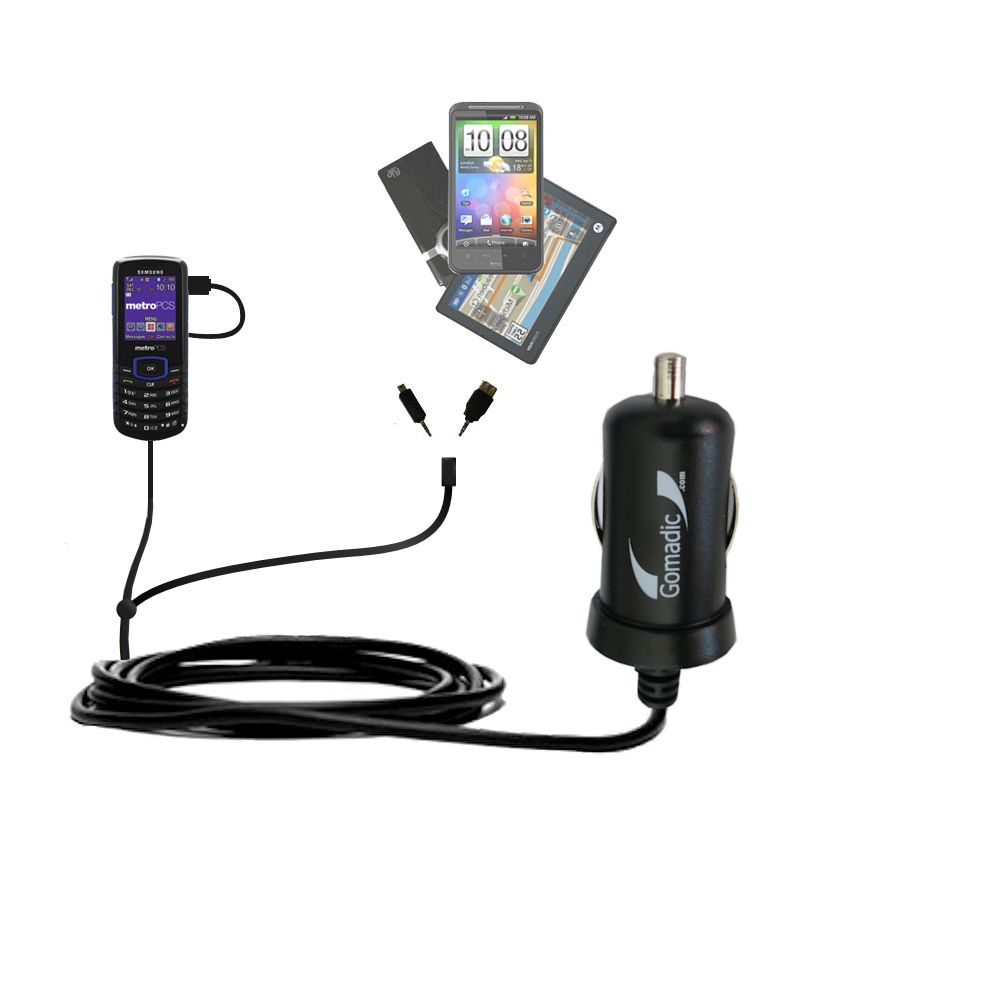 mini Double Car Charger with tips including compatible with the Samsung STUNT