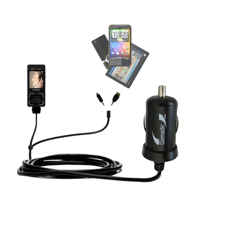 mini Double Car Charger with tips including compatible with the Samsung Upstage