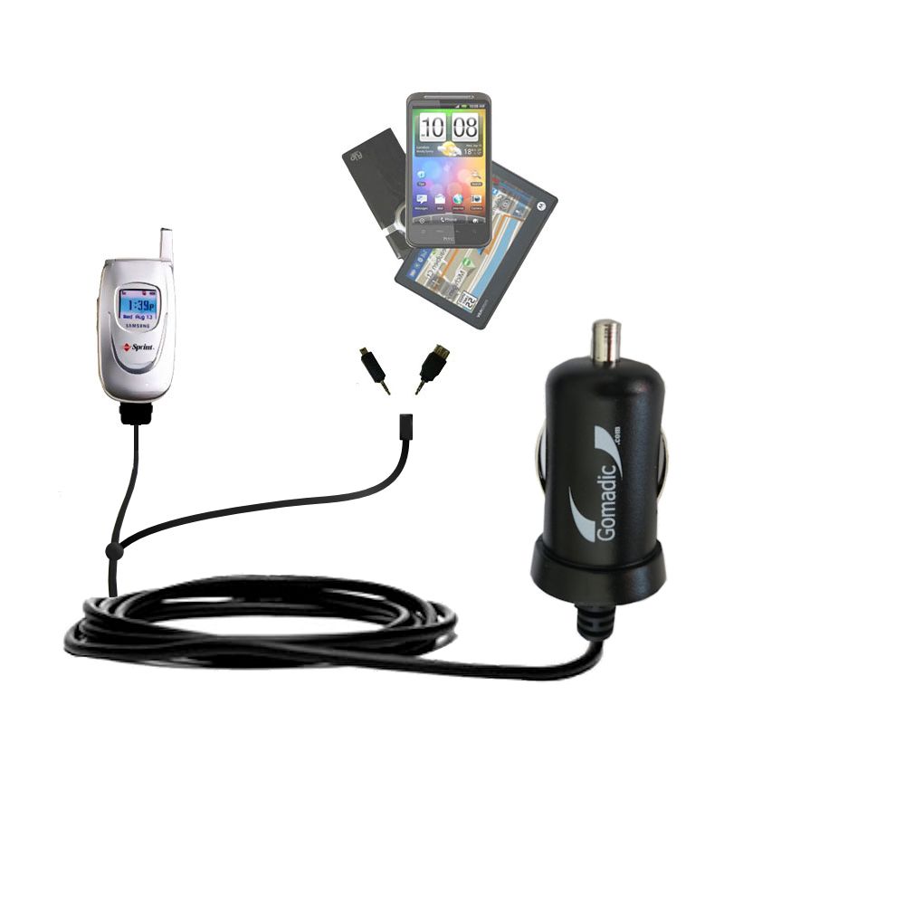 mini Double Car Charger with tips including compatible with the Samsung VGA1000