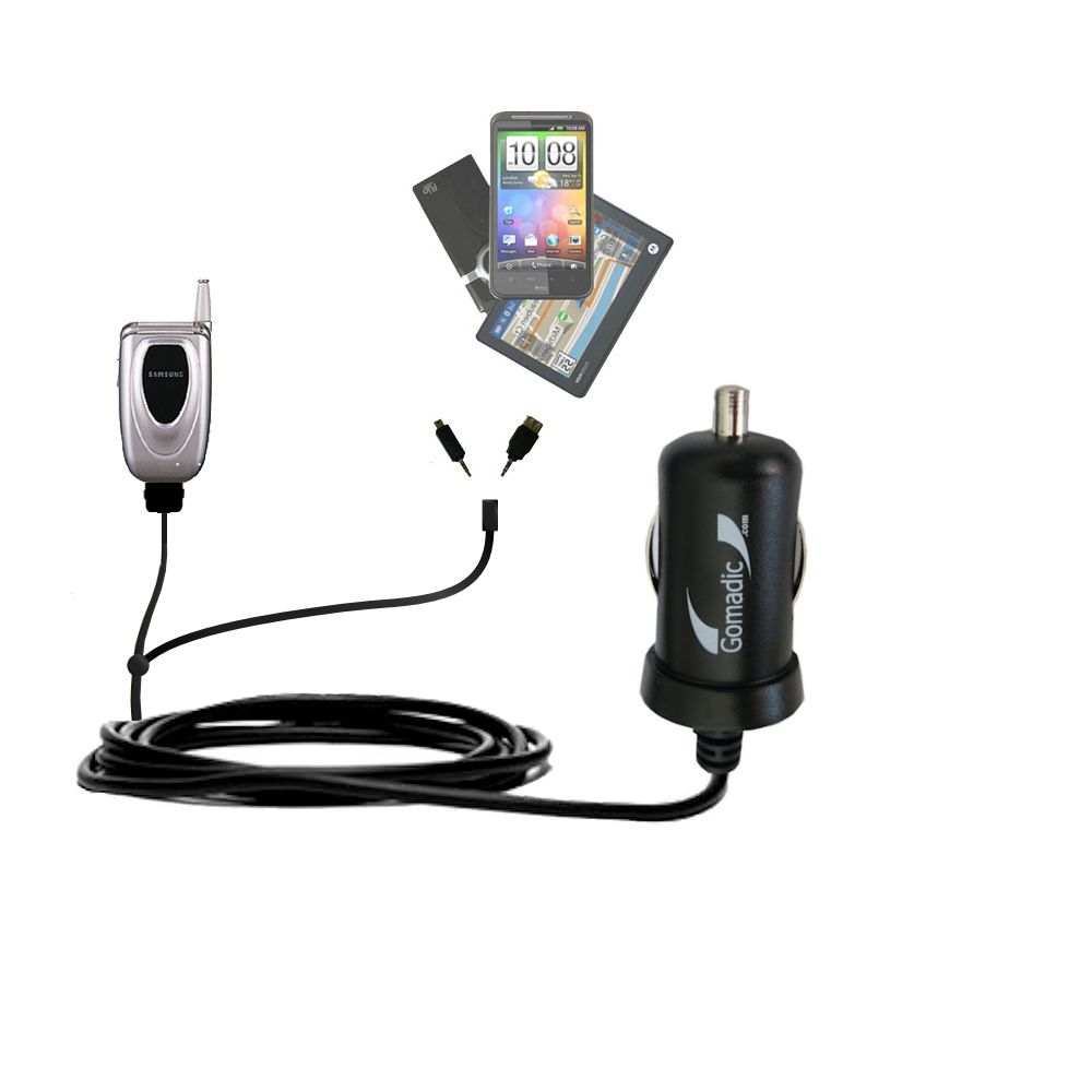 mini Double Car Charger with tips including compatible with the Samsung VI660