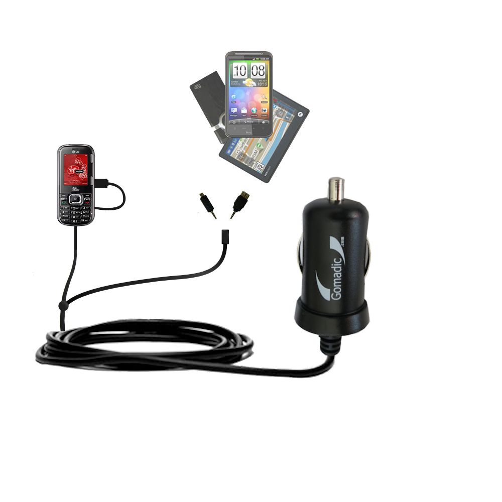 mini Double Car Charger with tips including compatible with the Samsung Vice