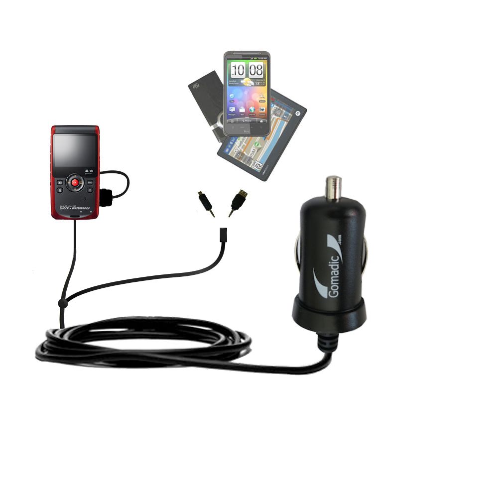 mini Double Car Charger with tips including compatible with the Samsung W200 Rugged Camcorder