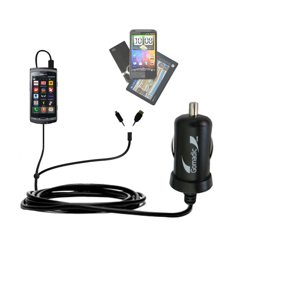mini Double Car Charger with tips including compatible with the Samsung Wave 2