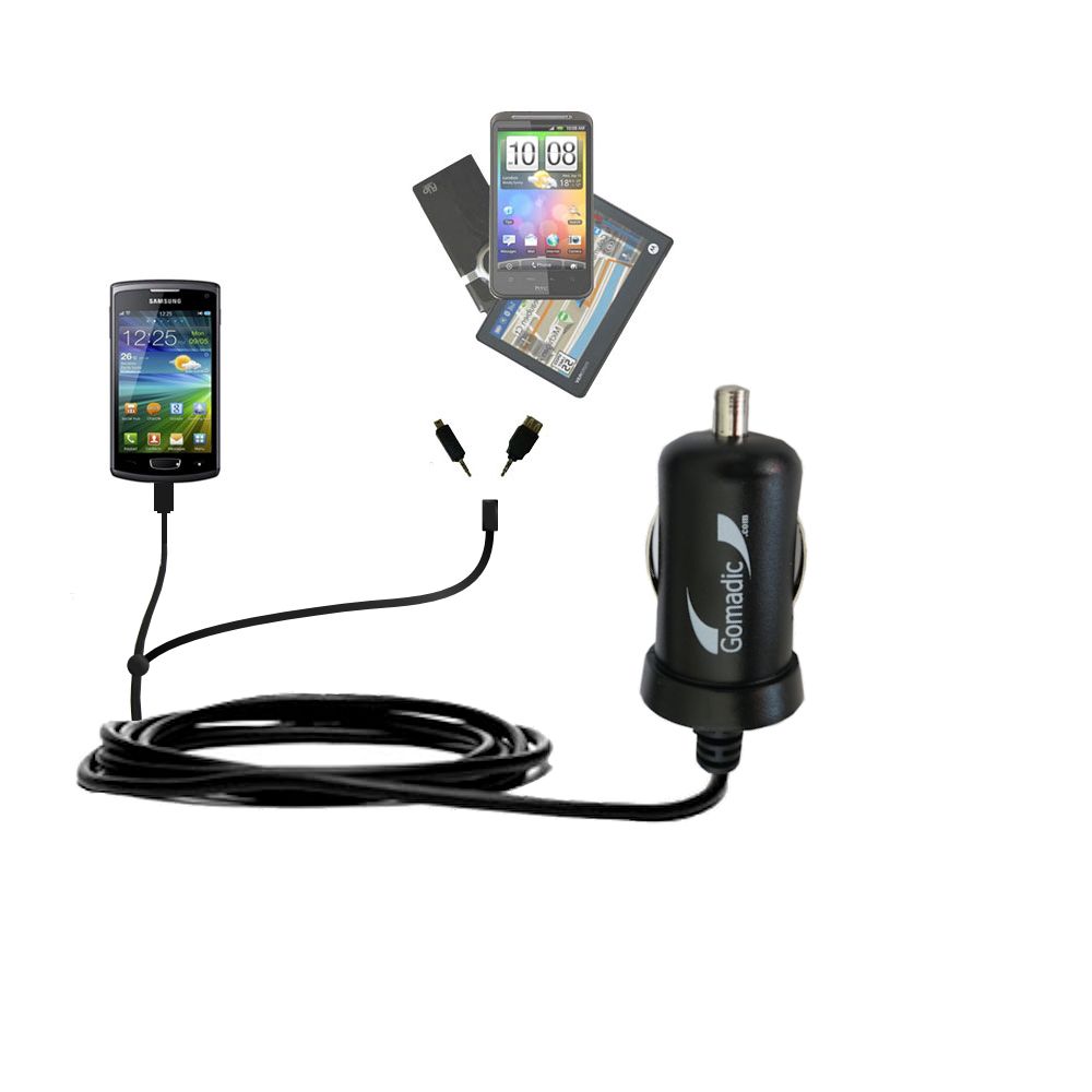 mini Double Car Charger with tips including compatible with the Samsung Wave 725
