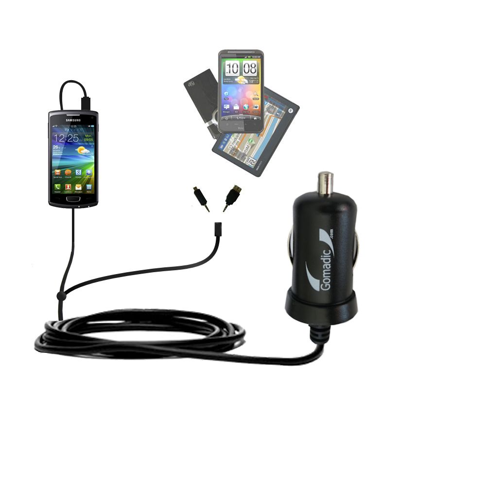 mini Double Car Charger with tips including compatible with the Samsung Wave
