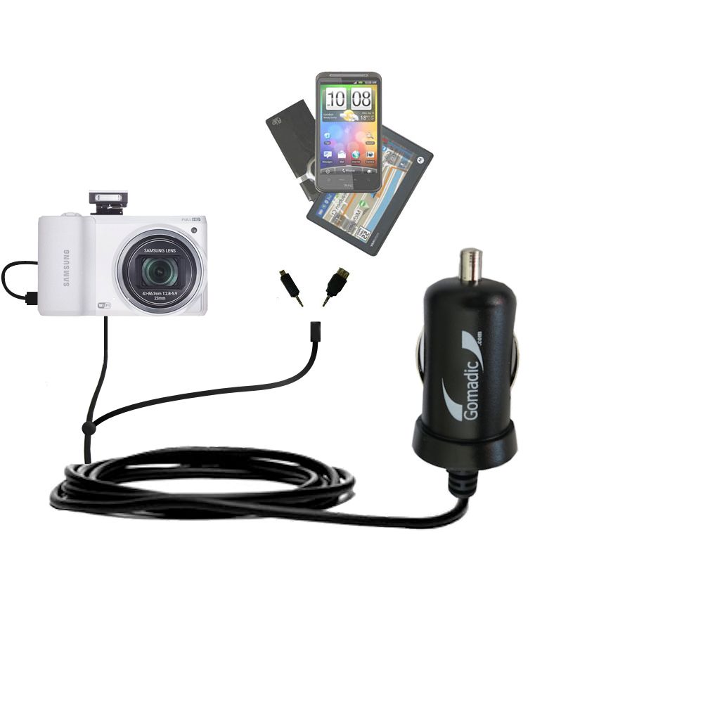 mini Double Car Charger with tips including compatible with the Samsung WB800F