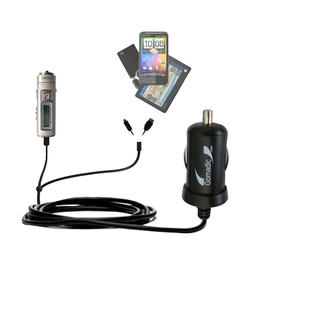 mini Double Car Charger with tips including compatible with the Samsung Yepp YP-55V