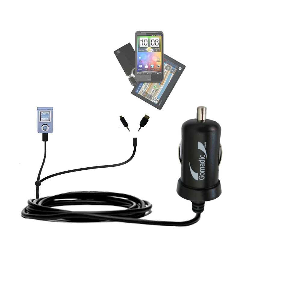 mini Double Car Charger with tips including compatible with the Samsung Yepp YP-T7X