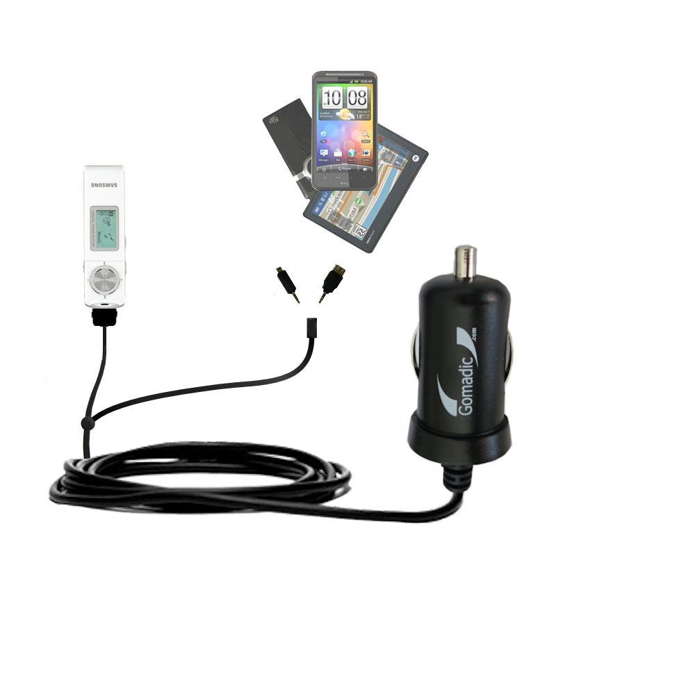 mini Double Car Charger with tips including compatible with the Samsung YP-U1Q