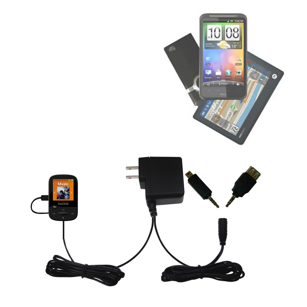 Double Wall Home Charger with tips including compatible with the Sandisk Clip Sport