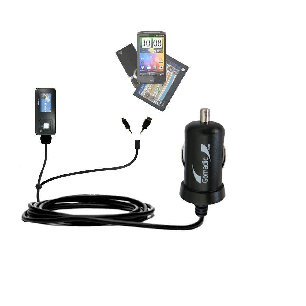mini Double Car Charger with tips including compatible with the Sandisk Sansa c200
