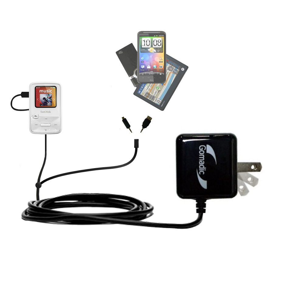 Double Wall Home Charger with tips including compatible with the Sandisk Sansa Clip Zip