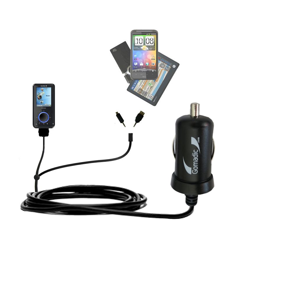 mini Double Car Charger with tips including compatible with the Sandisk Sansa E200