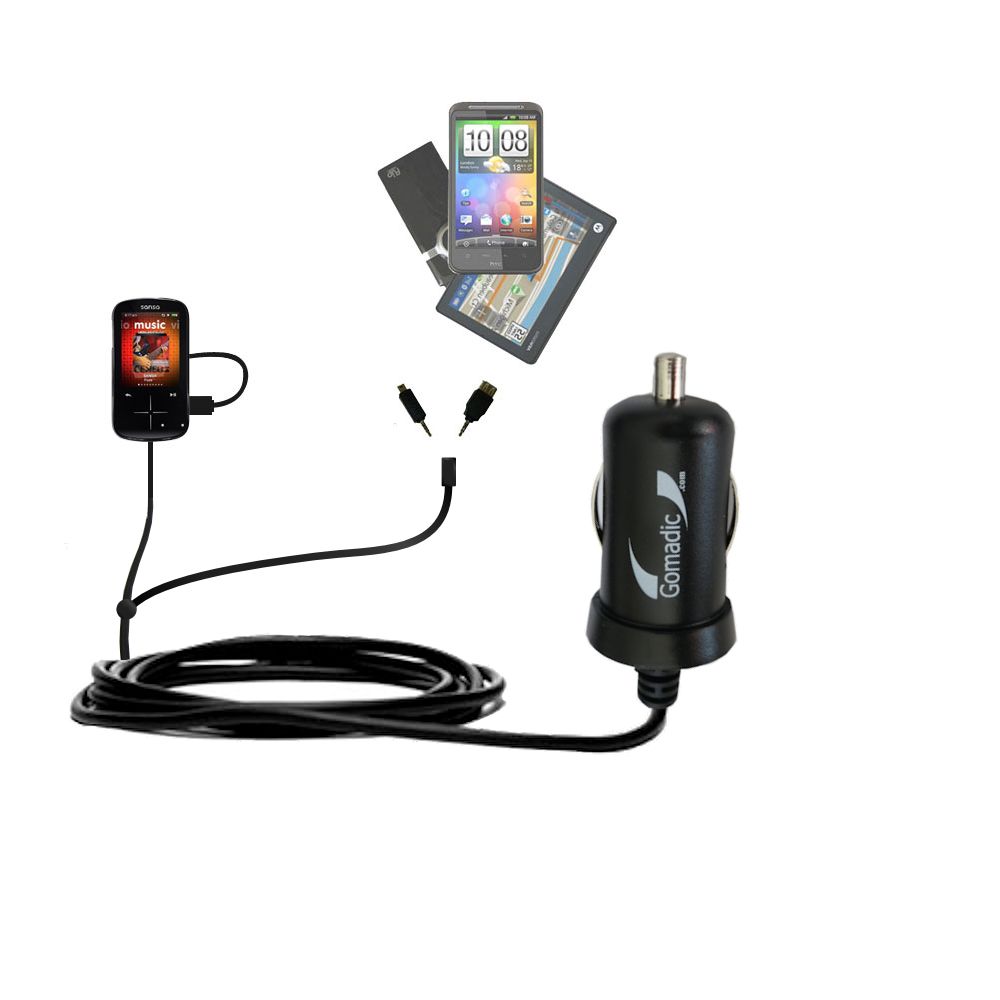 mini Double Car Charger with tips including compatible with the Sandisk Sansa Fuze Plus
