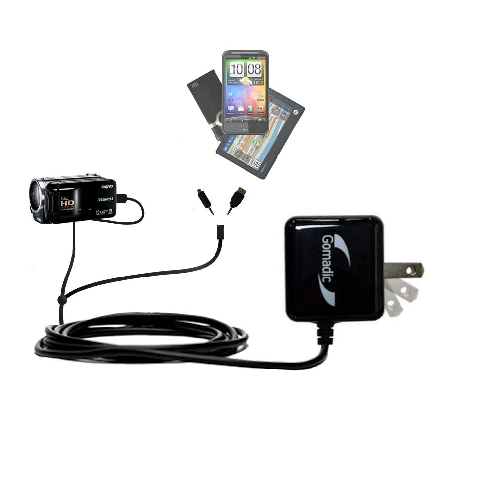 Double Wall Home Charger with tips including compatible with the Sanyo Camcorder VPC-FH1