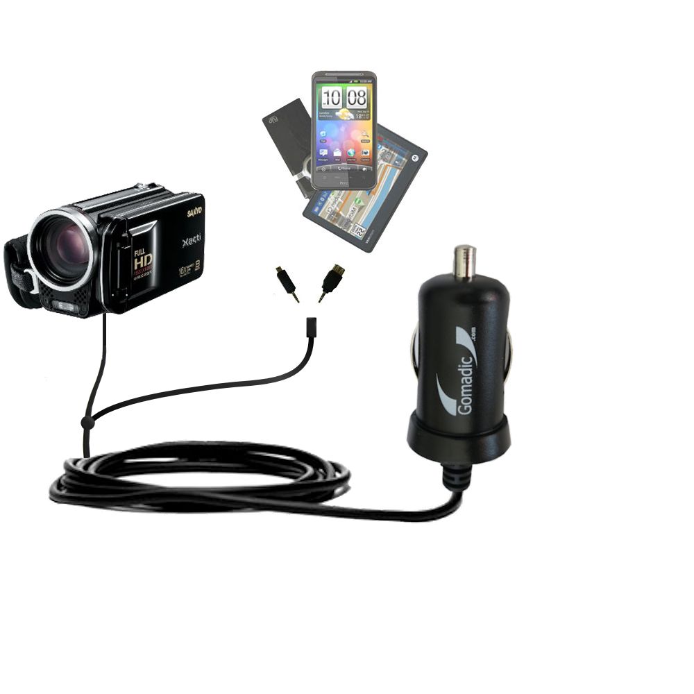 mini Double Car Charger with tips including compatible with the Sanyo Camcorder VPC-FH1A