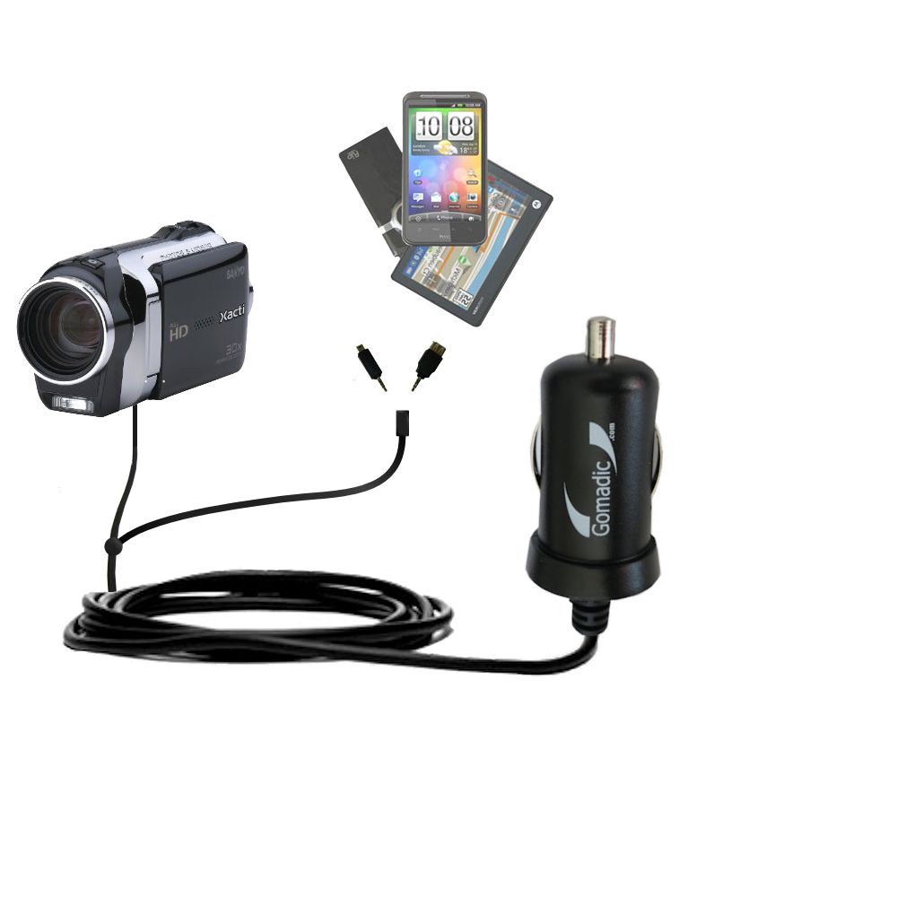 mini Double Car Charger with tips including compatible with the Sanyo Camcorder VPC-SH1