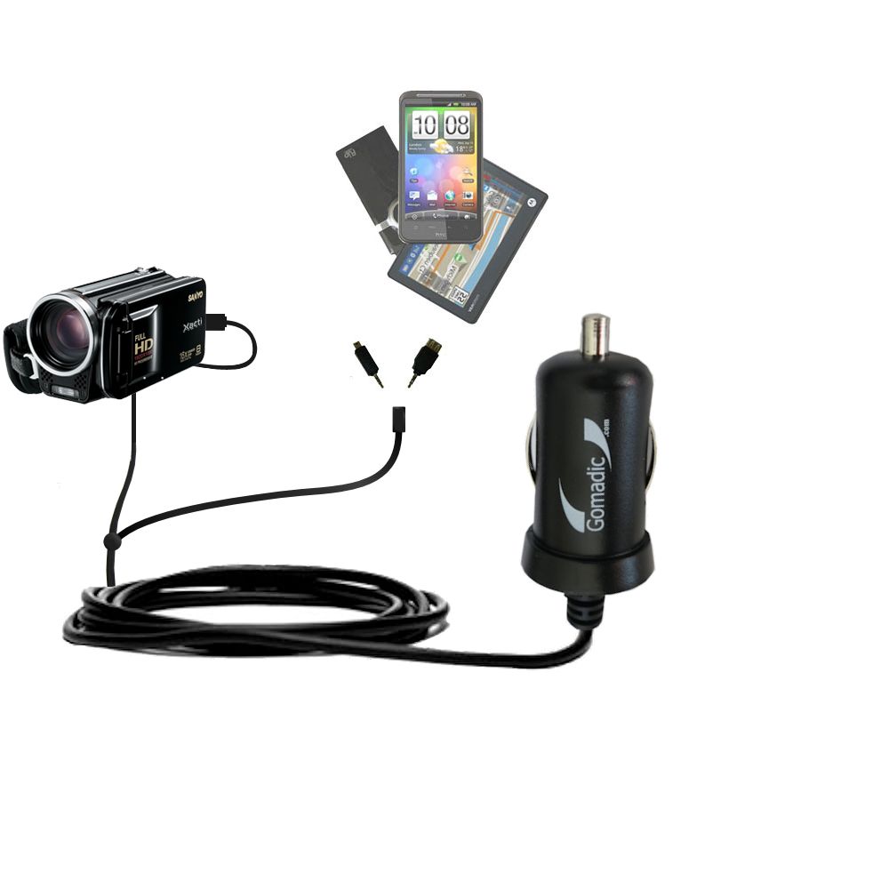 mini Double Car Charger with tips including compatible with the Sanyo Camcorder VPC-WH1