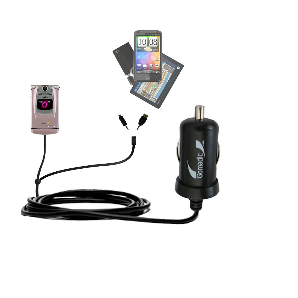 mini Double Car Charger with tips including compatible with the Sanyo Katana LX DLX