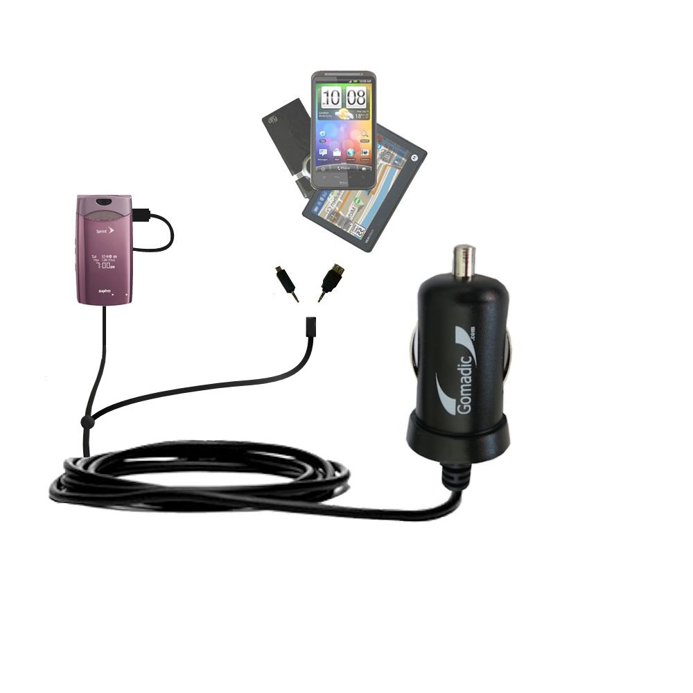 mini Double Car Charger with tips including compatible with the Sanyo Katana LX