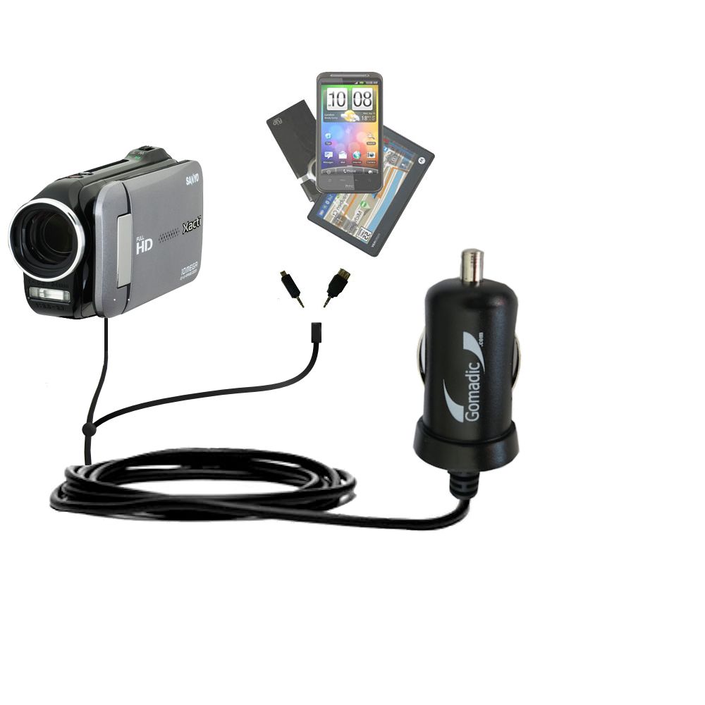 mini Double Car Charger with tips including compatible with the Sanyo Xacti GH4 / VPC-GH4