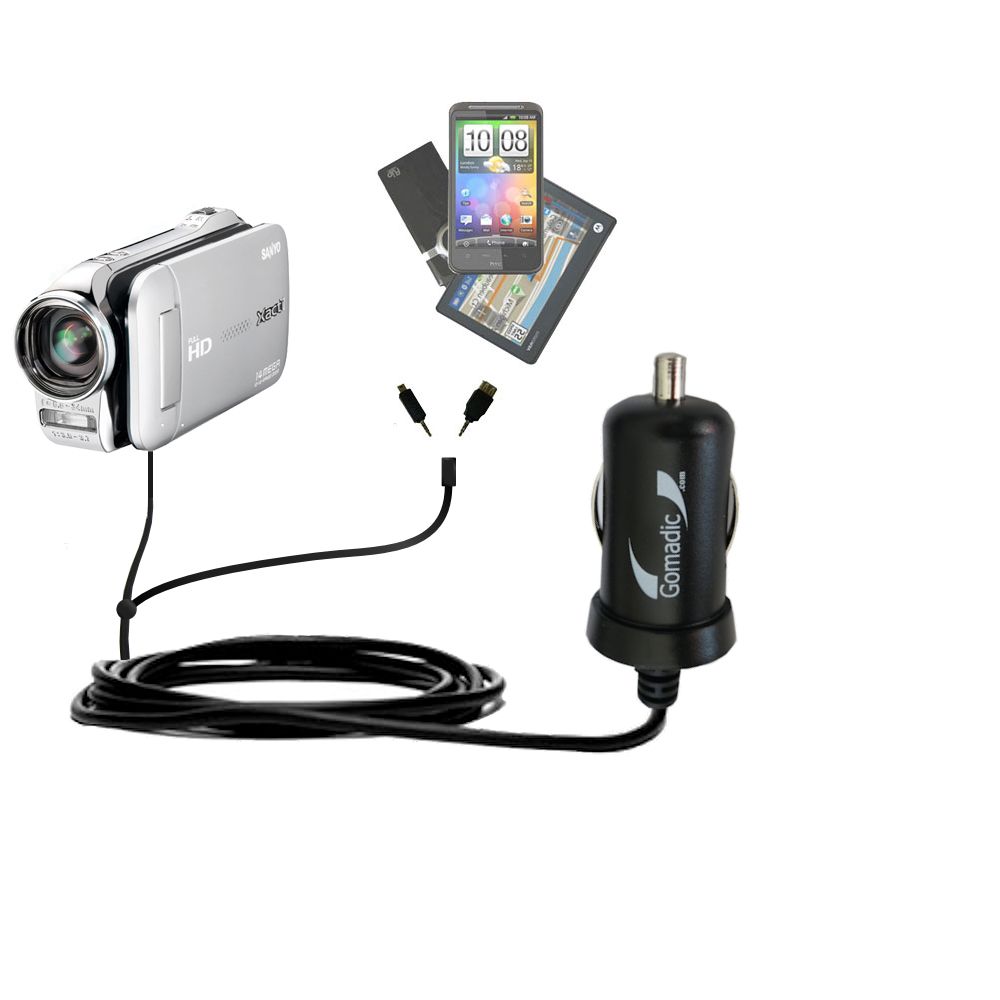 mini Double Car Charger with tips including compatible with the Sanyo Xacti VPC-GH1 / VPC-GH2