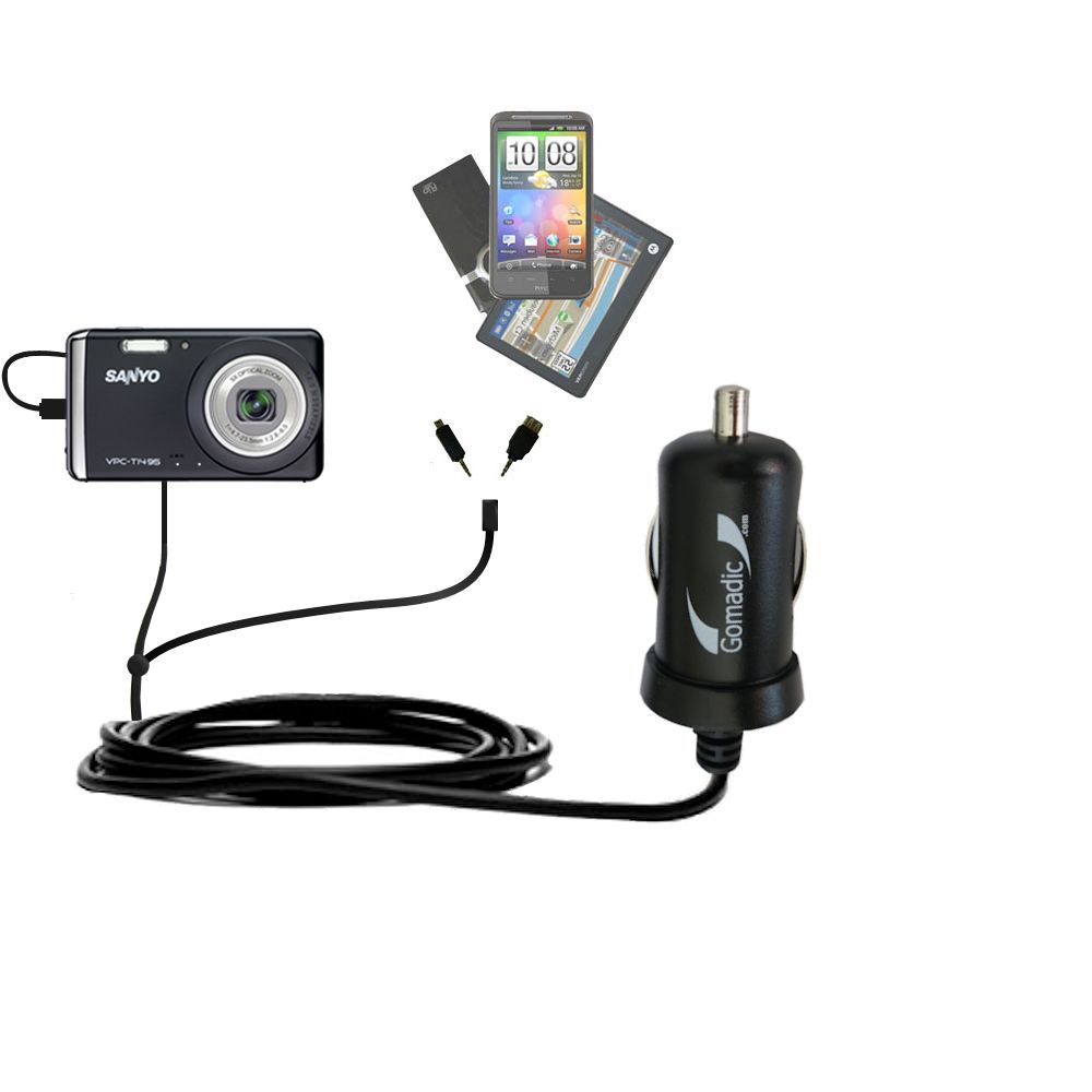 mini Double Car Charger with tips including compatible with the Sanyo Xacti VPC-T1495