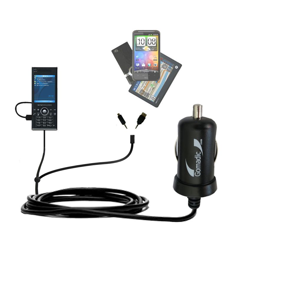 mini Double Car Charger with tips including compatible with the Sharp Willcom WS003SH