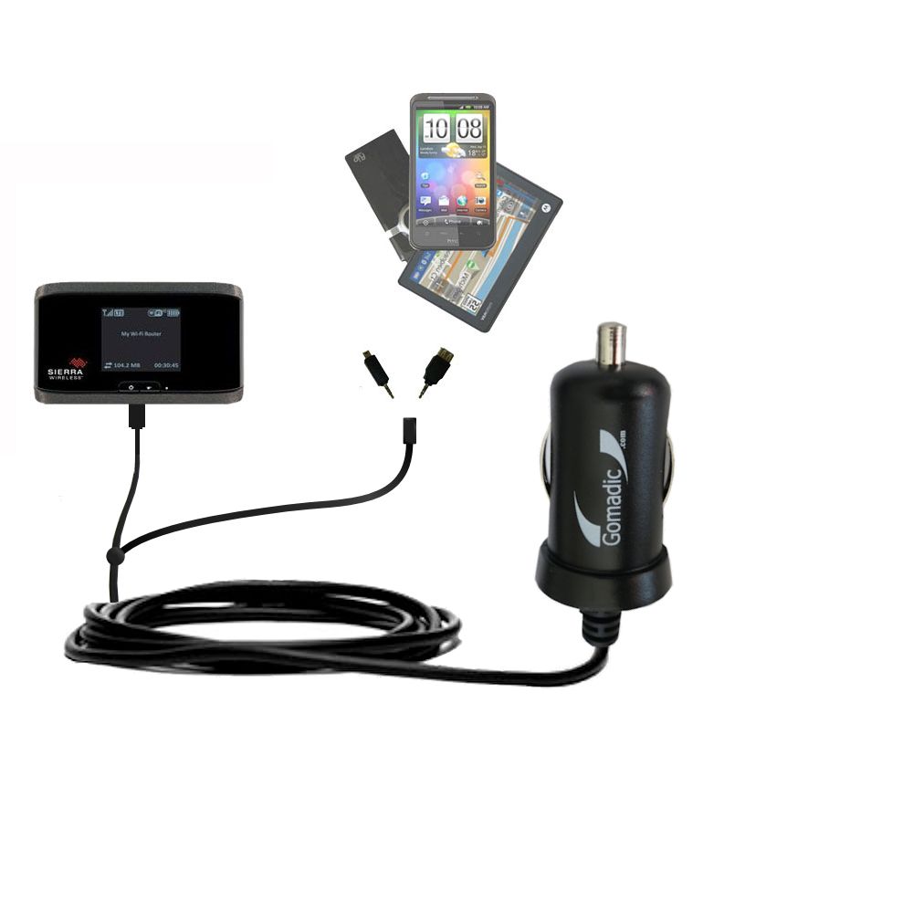 mini Double Car Charger with tips including compatible with the Sierra Wireless Aircard 753S / 754S
