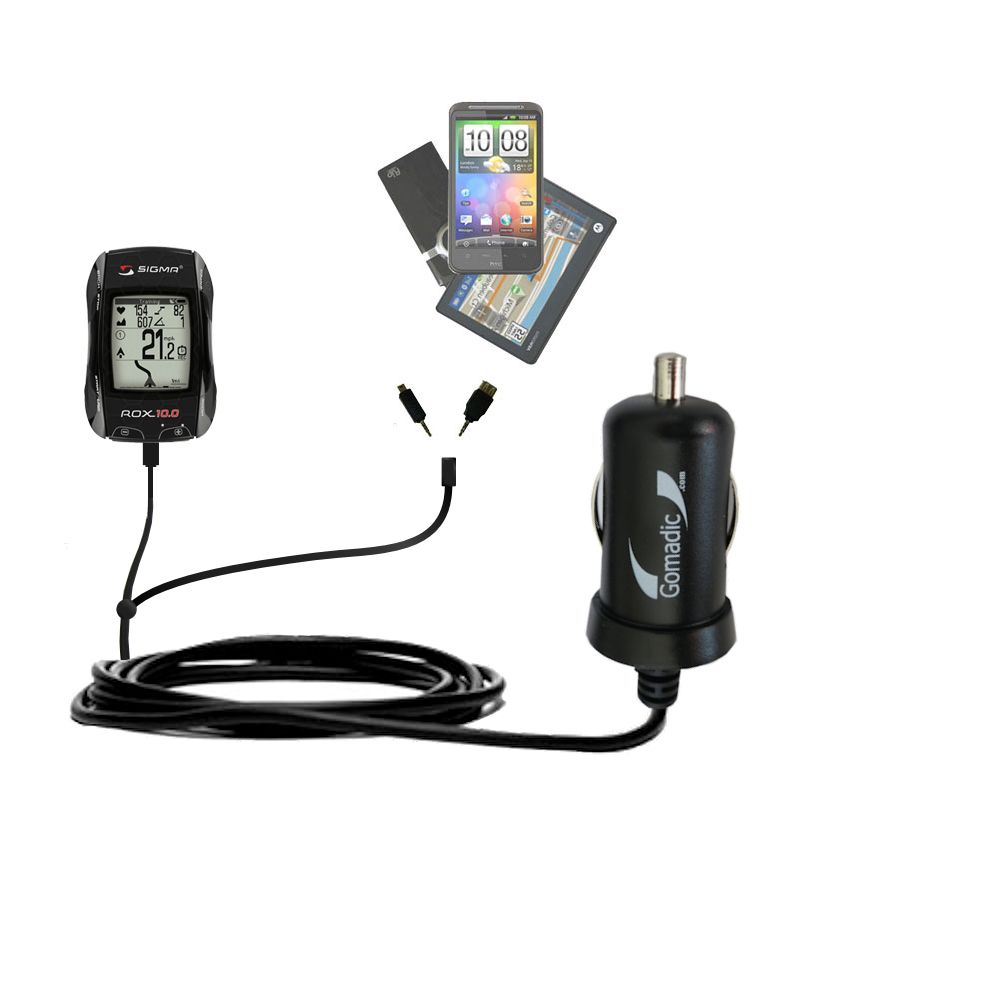 mini Double Car Charger with tips including compatible with the Sigma Sport Sigma Rox 10.0