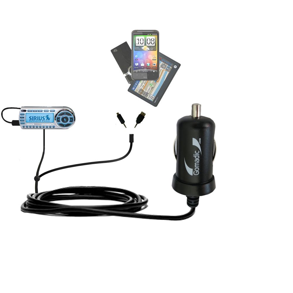 mini Double Car Charger with tips including compatible with the Sirius StarMate ST2