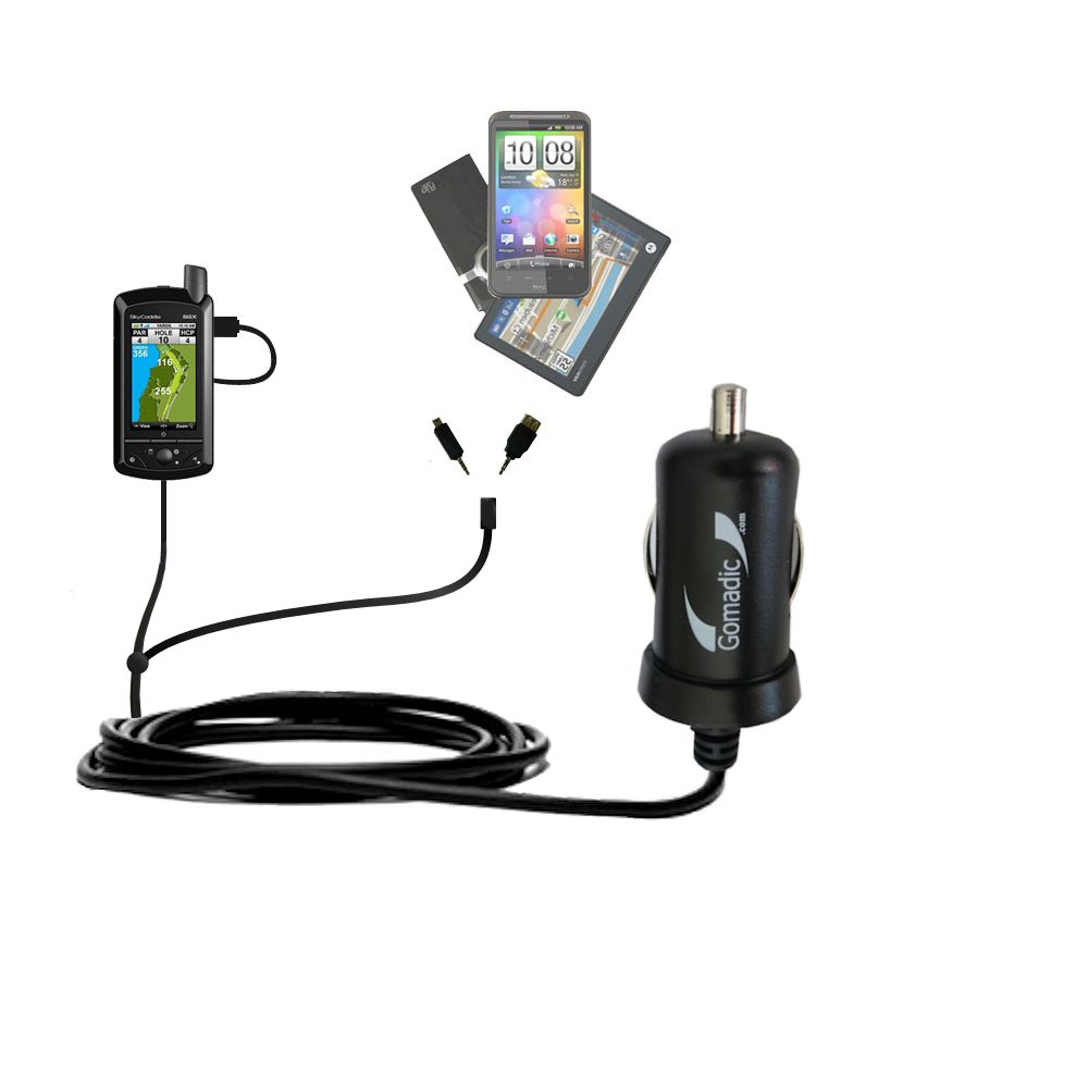 mini Double Car Charger with tips including compatible with the SkyGolf SkyCaddie SGX