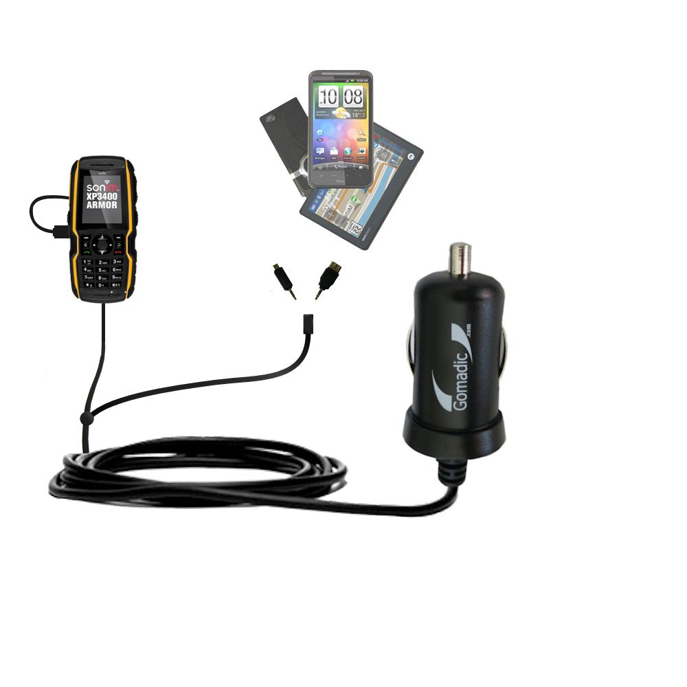 mini Double Car Charger with tips including compatible with the Sonim  Armor XP3400